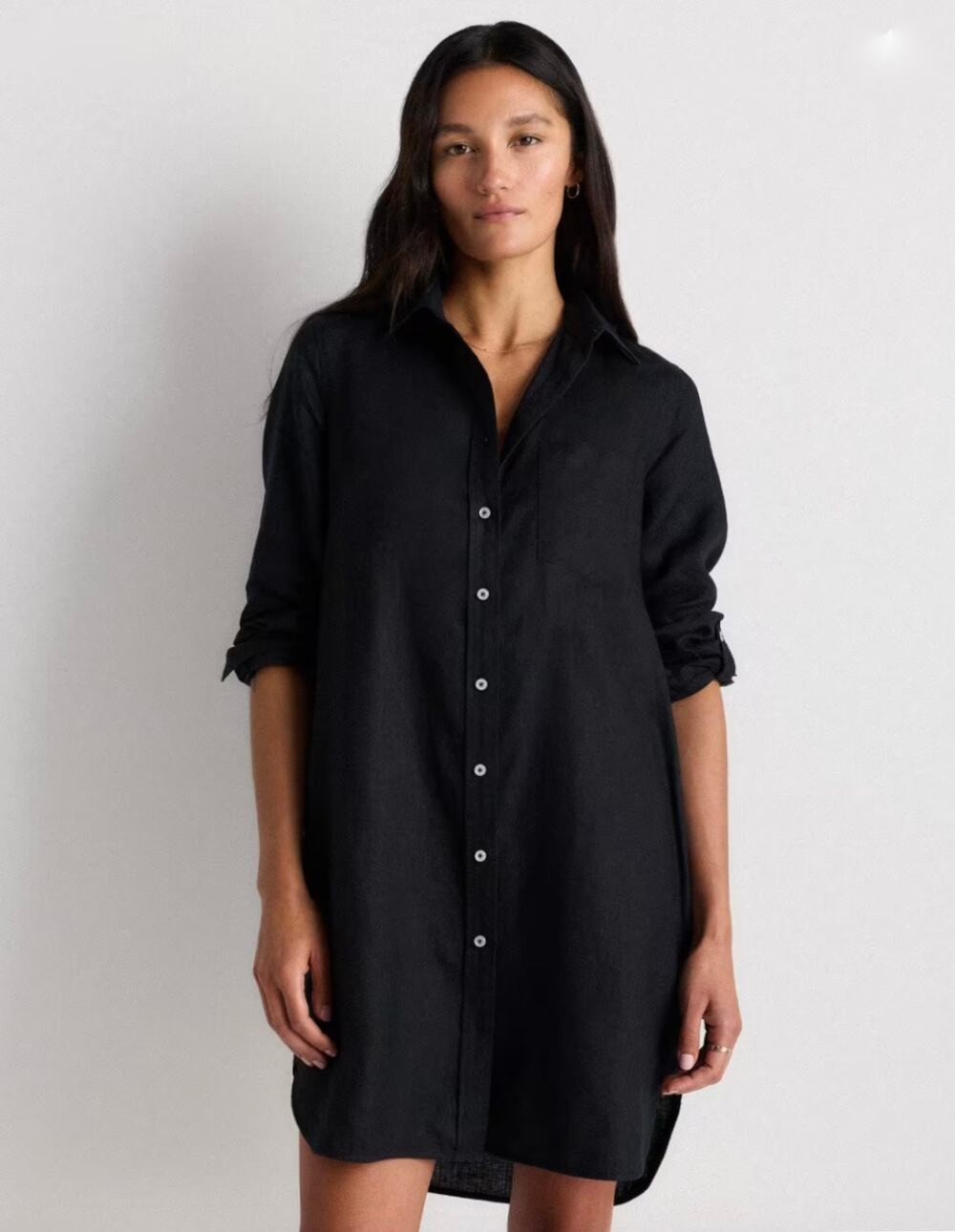 Quince XL 100% European Linen Black Shirt Dress